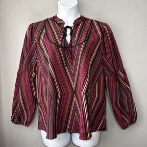 Maurices Retro Stripe Peasant Top Plus Size 0 0X Burgundy Blouse 70s Indie Artsy